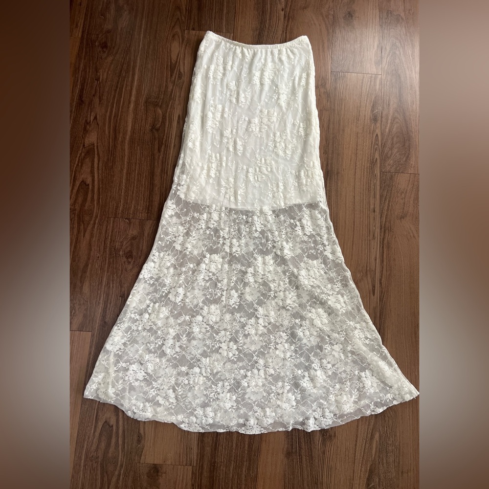 Kish Vintage Y2K Layering Lace Maxi Skirt Feminine Fairy Coquette Ethereal White - Picture 2 of 4